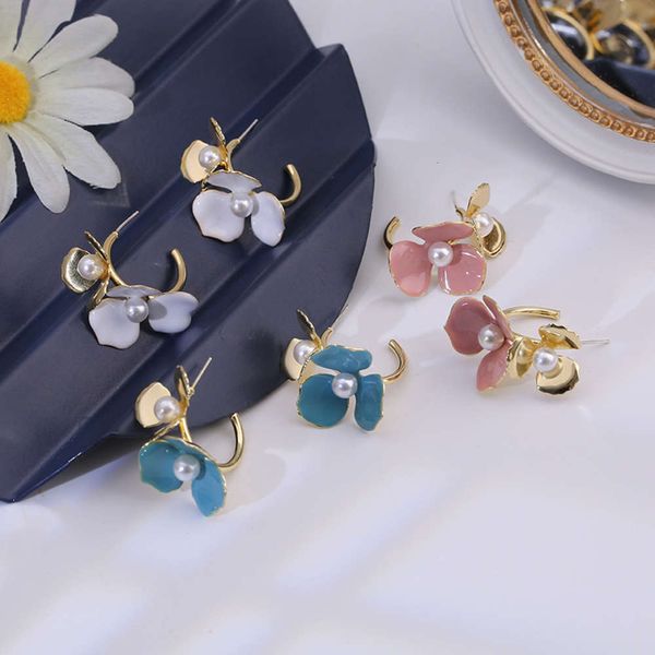 

s925 silver needle korean forest super fairy temperament drop oil pearl flower exaggerate fashionable female earrings, Black