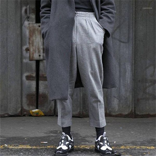 

men's pants wool harem casual high-end winter show large size loose nine-point feet woolen, Black
