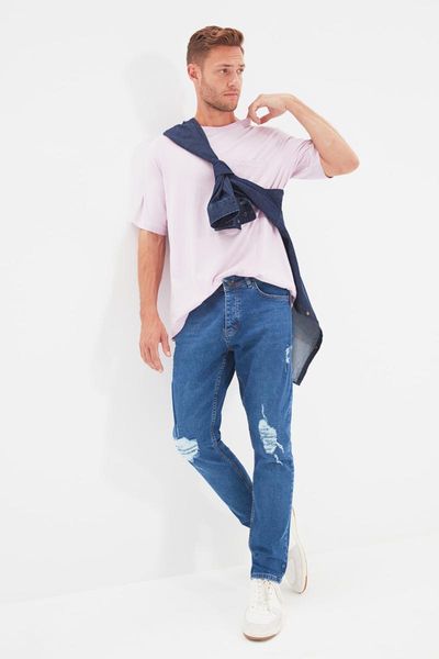 

men's jeans trendyol male slim fit destroylu tmnaw22je0042, Blue