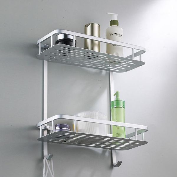 

hooks & rails bathroom shelves two layer chrome silver wall rack towel washing shower cosmetic basket home accessories bath shelf 2518