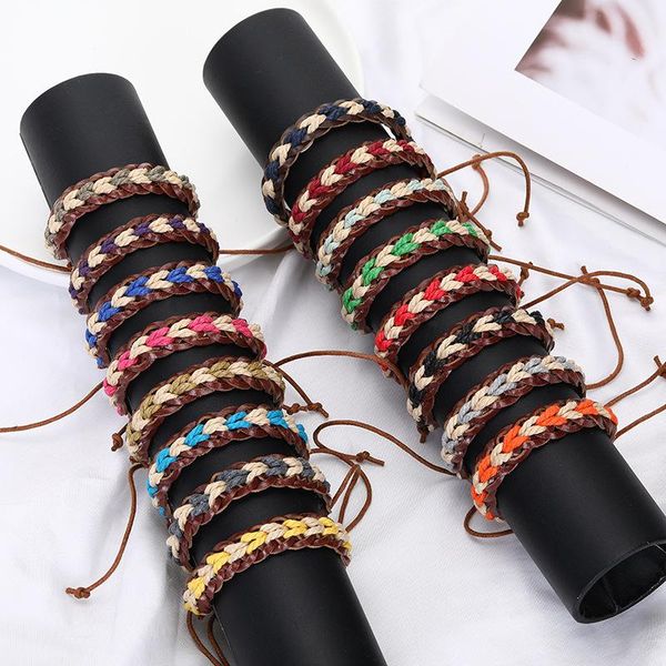 

link, chain a variety of optional fashion fiber leather creative hand decoration girlfriends style colorful cotton braided couple bracelets, Black