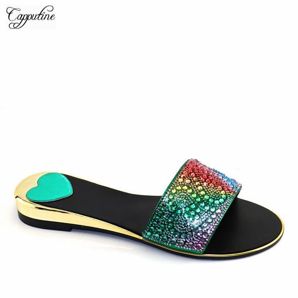 

dress shoes green with rhinestones casual african women's lower heel slipper for party cr2120 height 2.5cm, Black