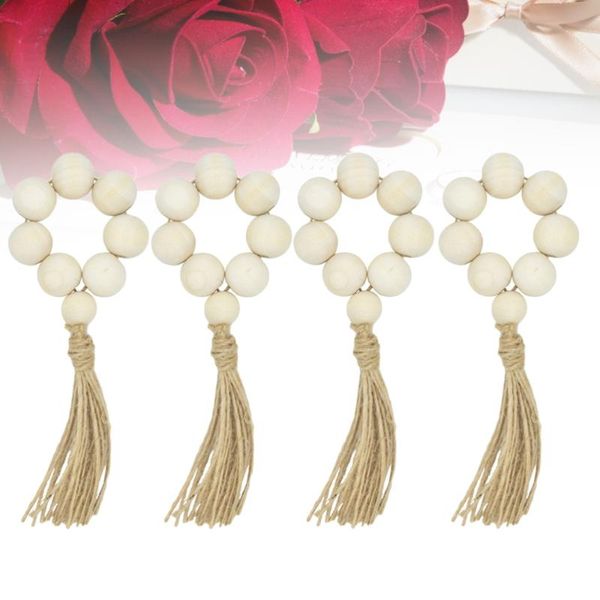 

napkin rings 4pcs handmade buckles wooden bead natural for restaurant wedding el