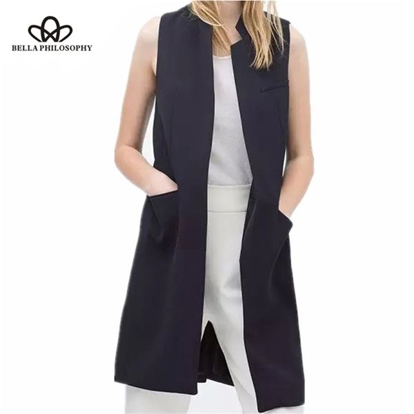 

bella blazer casual women vest waistcoat women long suit vest female jacket coat black pockets office lady 210910, Black;white