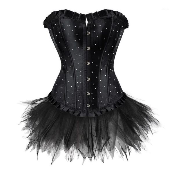 

bustiers & corsets corset bustier with tutu skirt women gothic plus size rhinestones lace up boned corselet dress club party evening years e, Black;white