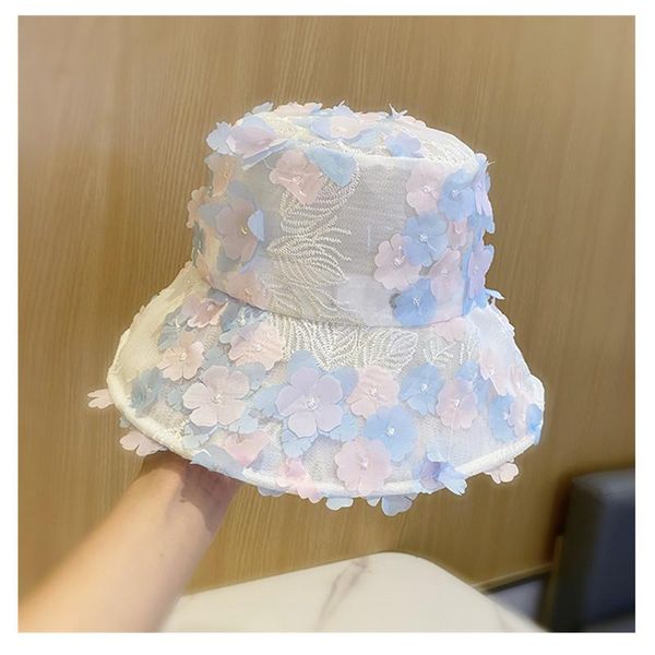 

berets summer flower bucket hat cartoon men women beanies fisherman fashion mesh light and breathable three-dimensional sun, Blue;gray