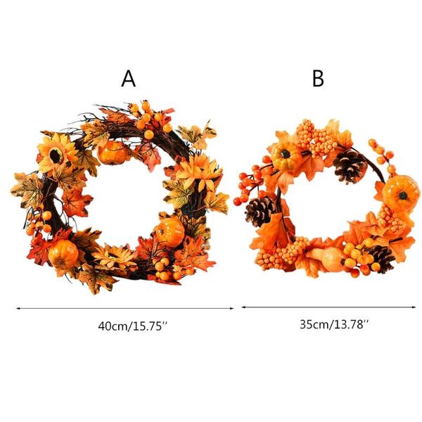 

decorative flowers & wreaths 35/40cm halloween autumn thanksgiving pumpkin wreath wall door window 77ud