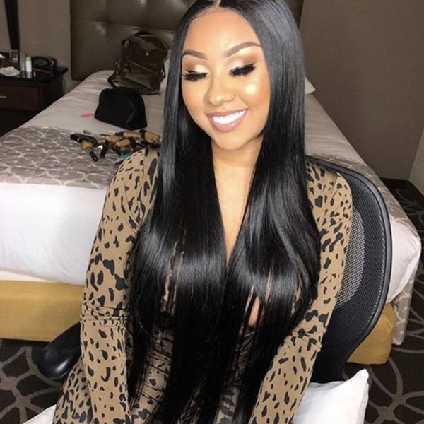 

lace wigs straight closure for women human hair brazilian 4x4 wig black 30 inch 150% 180% 200% remy frontal, Black;brown