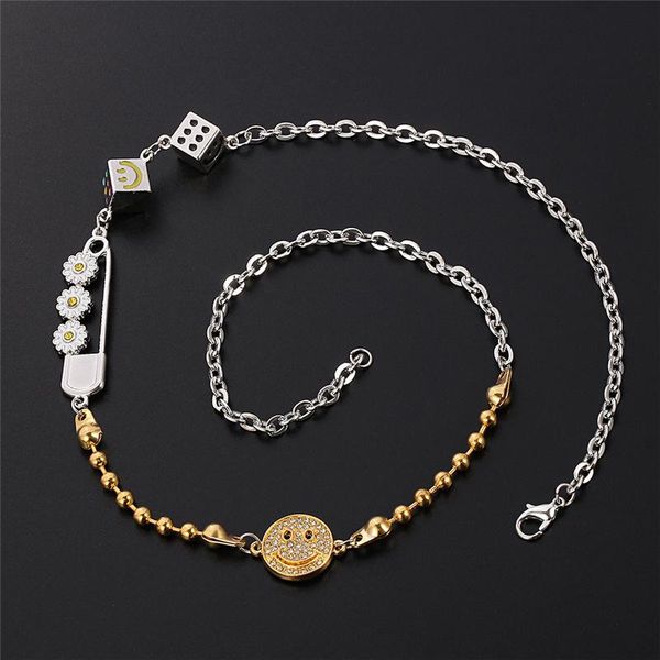 

pendant necklaces harajuku dice smilely face daisy clip pin necklace for women men punk cute party gifts vintage choker, Silver