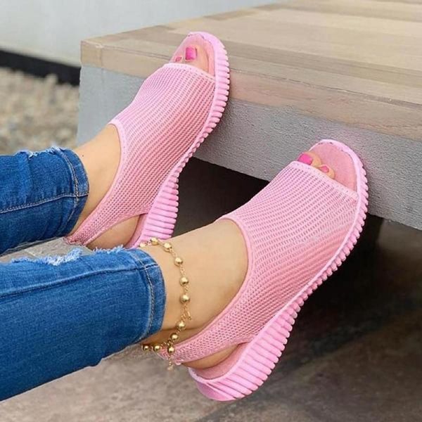 

sandals summer women casual mesh open toe solid ladies wedge chaussure femme hollow out slip-on sandalias shoes for 2021, Black