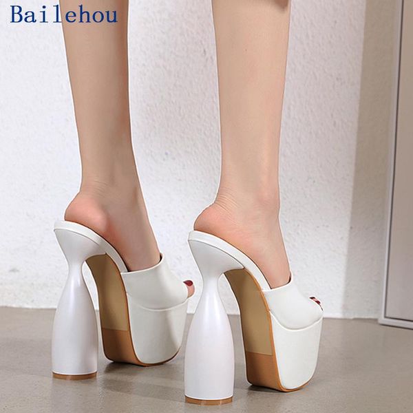 

dress shoes platform summer for women sandals 2021 16 cm high heels peep toe high-heeled slip-on woman pumps female, Black