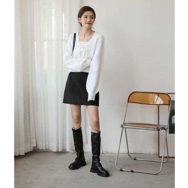 

women's sweaters 2021 winter autumn warm women sweater long sleeve fashion female square collar pullovers soild kintted vintage loose c, White;black