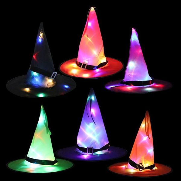 Şenlikli Cadılar Bayramı Şapkalar Halloweens Dekorasyon Sahne LED Dize Işıkları Parlayan Cadı Şapka Sahne Düzeni Parti Malzemeleri Magician Büyücü Chapeau Sihirbazı Kap