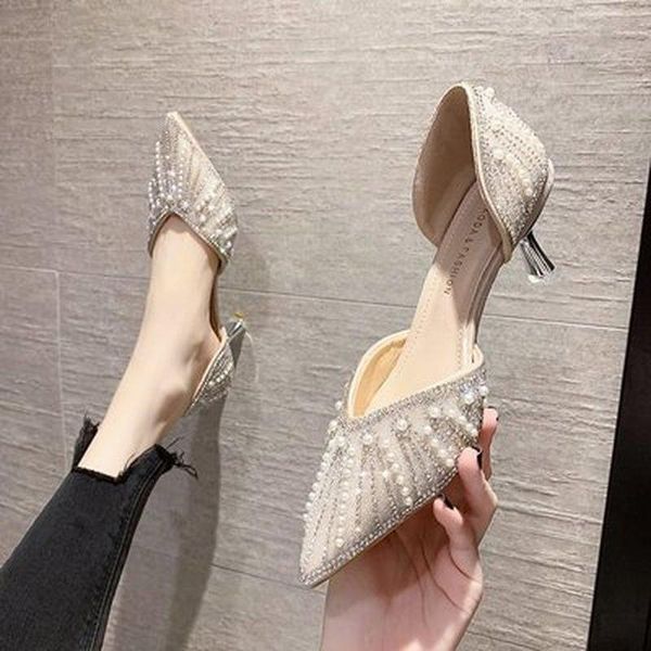 

dress shoes high heels for women's is fine with the spring and summer 2021 diamond pearl pointed, Black