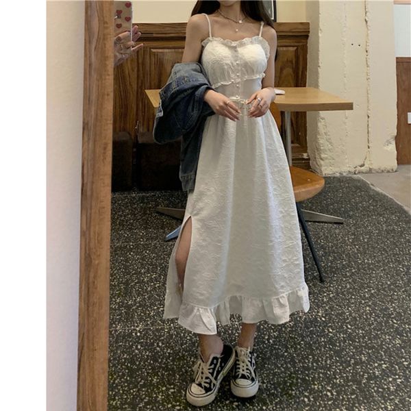 

casual dresses fairytale clothing white tank bow dress lolita cottagecore maxi summer robes for casual woman rlrh, Black;gray