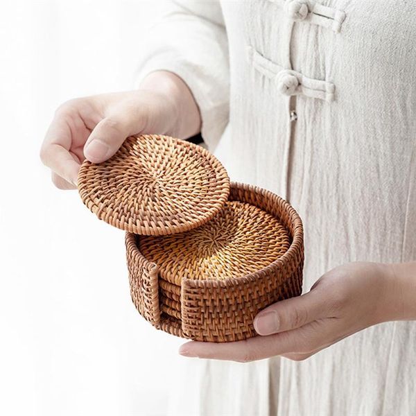 

set braided insulating pad thicken woven cup holder tea pads mats &