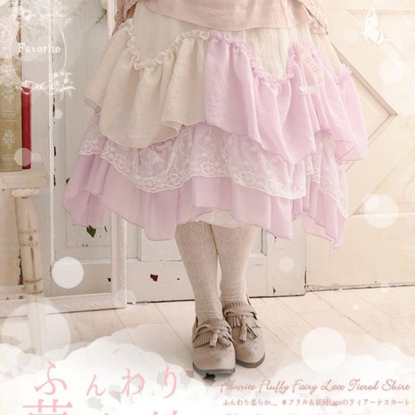 

skirts mori girl kawaii pleated skirt women cute sweet soft multit layer patchwork lace lolita female princess a013, Black