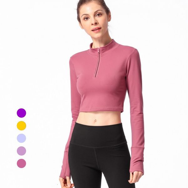

tees t-shirt same women's cloth beautiful back tight long sleeve half zipper sports fitns running yoga t-shirt, White