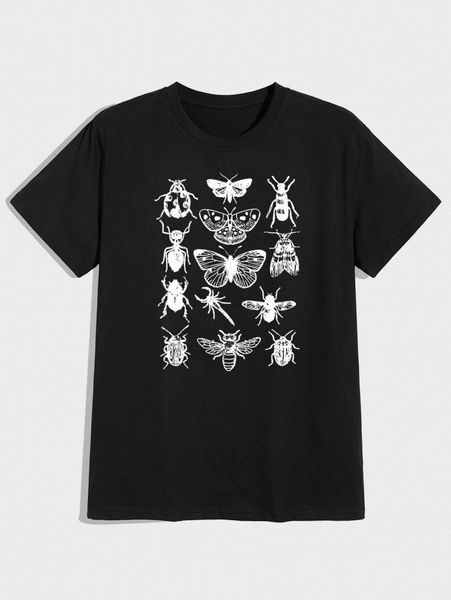 

romwe guys insect & butterfly print tee b4g6#, White;black