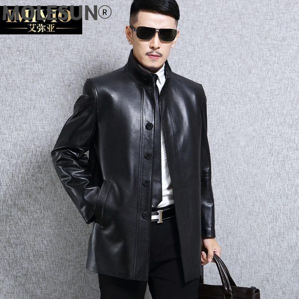 

men's leather & faux akoosun genuine sheepskin jacket men autumn coat male windbreaker 5xl large size parka chaqueta hombre lxr823, Black