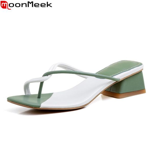 

slippers moonmeek 2021 big size 33-42 women thick heels square toe ladies shoes summer comfortable muxed colors mules, Black