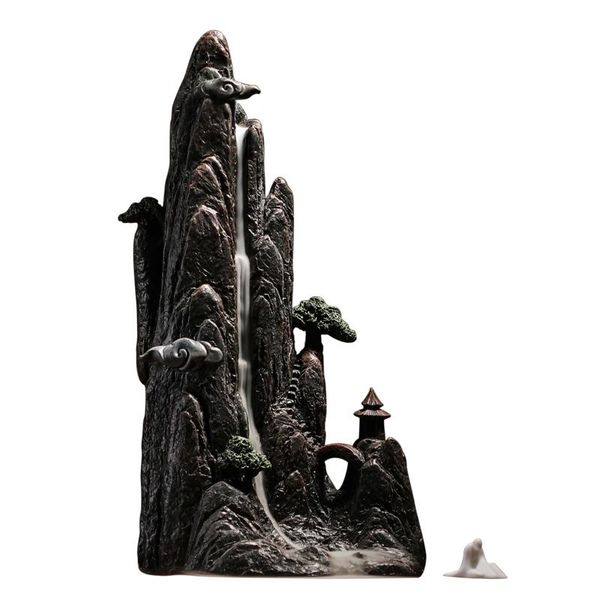 

fragrance lamps black statue incense burner holder modern backflow rockery waterfall bruciatore incenso aroma ea6xxl