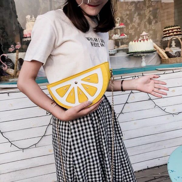 

lady personality funny fruit watermelon orange bag mini shoulder diagonal chain mobile phone leather wallet waist bags