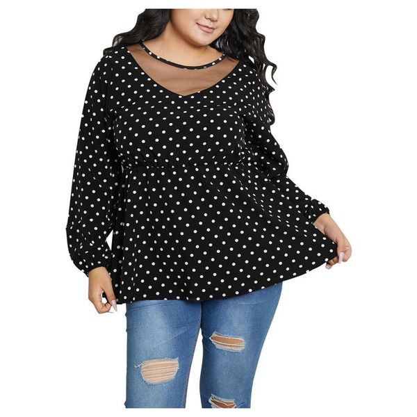 

plus size t-shirt summer women big loose hollow neckline v-neck female fashion polka dot long sleeve oversized clothes