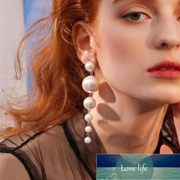 

long pearl pendant stud earrings for women korean simple temperament personality wild earrings brincos earing jewelry oorbellen Â factory pri, Silver