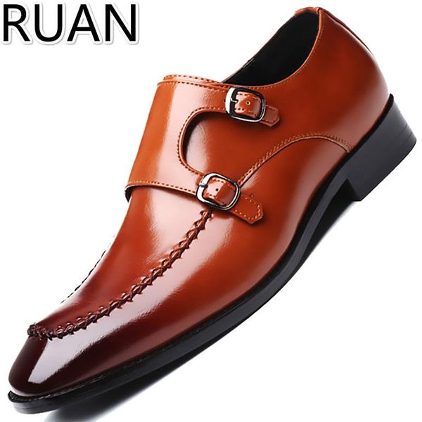 

dress shoes leather for men wedding office handmade monk strap business formal male casual footwear, Black