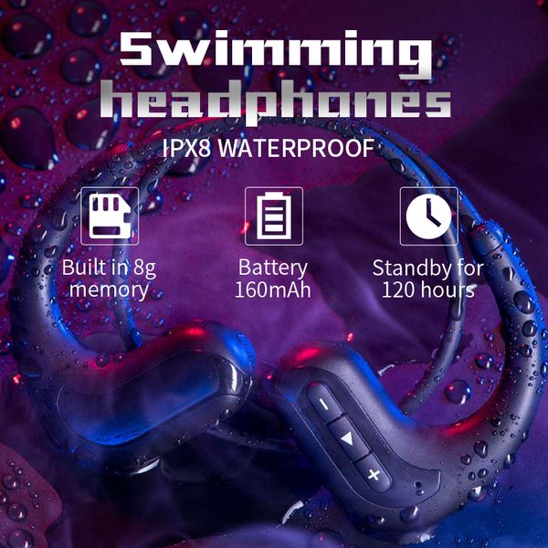 

aikswe wireless headphones bluetooth earphones 8gb ipx8 waterproof mp3 music player swimming diving sport headset for huawei