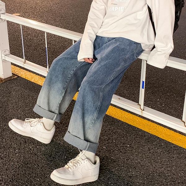 

men's jeans 2021 men wide leg denim pant loose straight baggy women streetwear skateboard pants neutral trousers hip hop casual, Blue