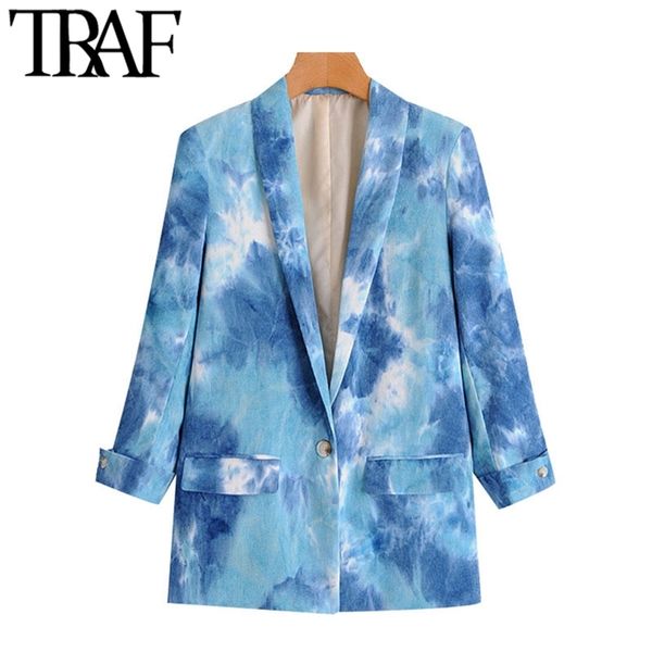 

women fashion tie-dye print corduroy blazer coat vintage long sleeve pockets female outerwear chic 210507, White;black