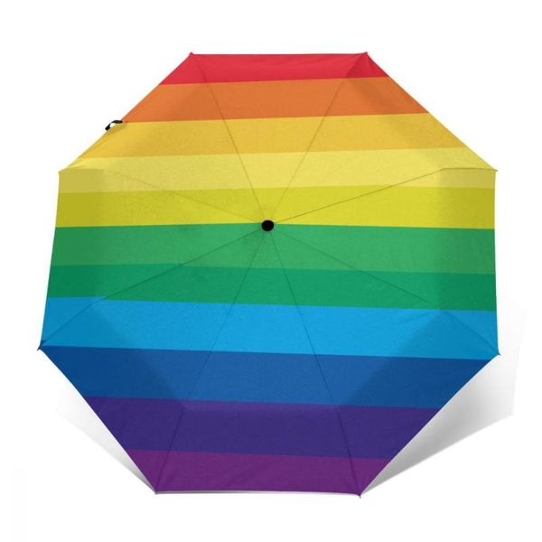 

umbrellas automatic umbrella striped multicolored rainbow three-fold women men rain