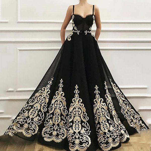 

party dresses eightree black sweetheart evening dress spaghetti straps saudi arabia prom a line appliqued formal gowns patterns, White;black