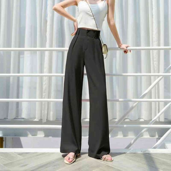 

spring and summer pants loose wide leg pants women's straight leisure trousers high waist thin pants 210522, Black;white