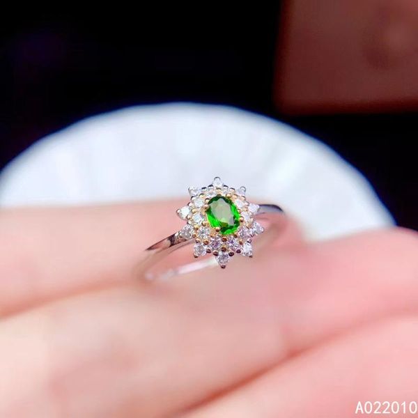 

cluster rings kjjeaxcmy fine jewelry 925 sterling silver inlaid natural gemstone diopside woman's ring support test selling, Golden;silver