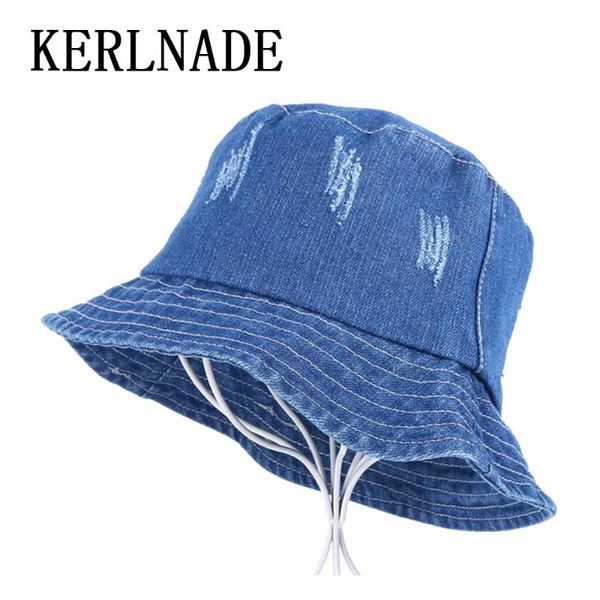 

cloches men women casual bucket hats sports cap vintage style worn damaged hole pattern cotton denim female fashion hat