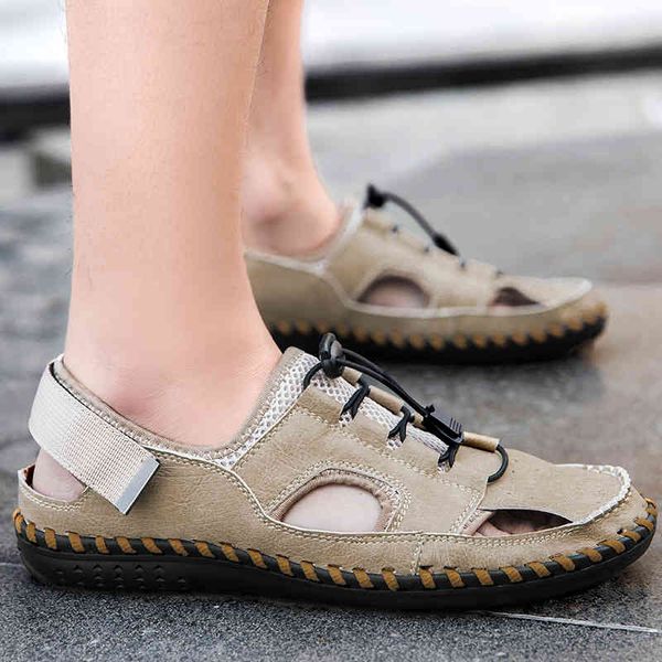 

slippers summer men's genuine leather sandals hollow out sandals trendy half travel trekking waterproof casual beach sneakers 8qpi, Black
