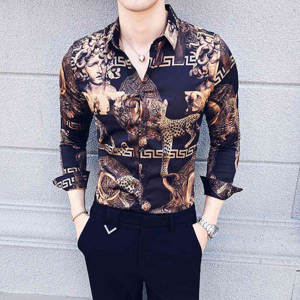 

men's shirts 2021 spring and autumn trend personalized style printed long sleeve shirt, White;black