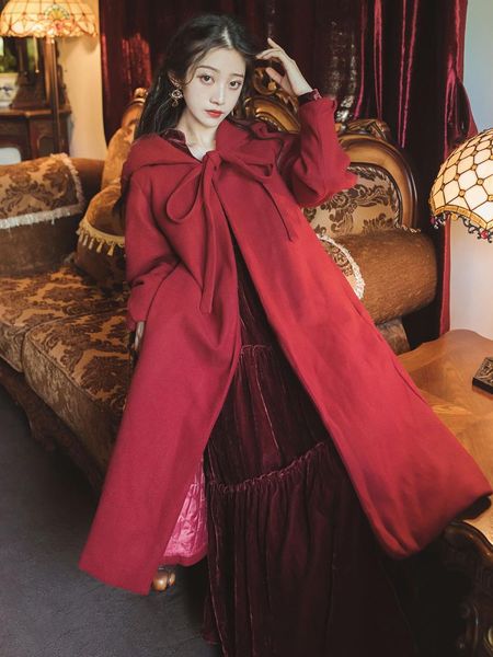 

women's wool & blends make cloth coat of long hooded cloak french girls retro woolen female winter cotton, Black