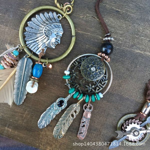 

hand made takahashi goro art men's and women's long sweater chain indian feather dream catcher necklace accessories, Black