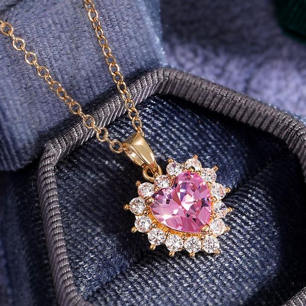 

chains beat simple pink diamond heart-shaped zircon necklace lovely lady's versatile for girlfriend's christmas gift party, Silver