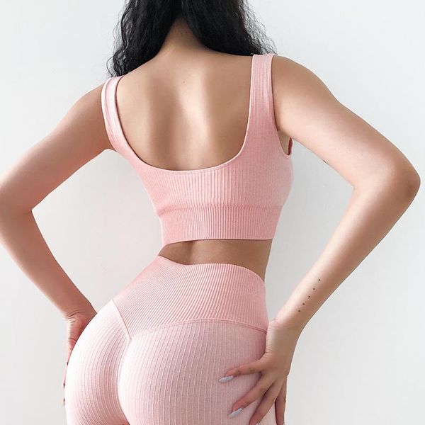 

gym clothing twe 2021 ribbed shockproof plain running sports bras women widen straps seamless fitness crop athletic yoga, White;black