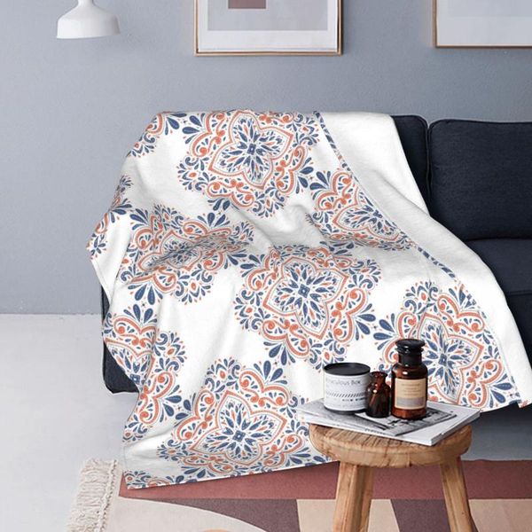 

blankets mandala aztec blue orange paisley ethnic moroccan flower ultra-soft micro fleece blanket home decor warm anti-pilling flannel