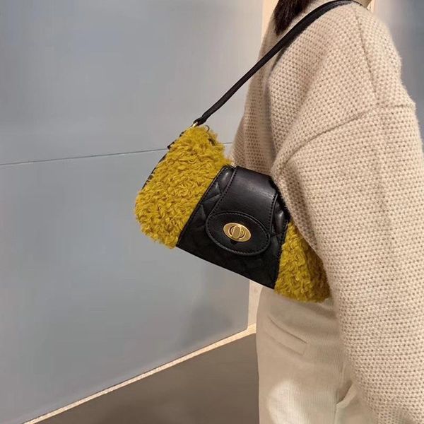 

evening bags fluff baguette shoulder for women small fashion woolen ladies crossbody bag designer winter female purses handbag 2021