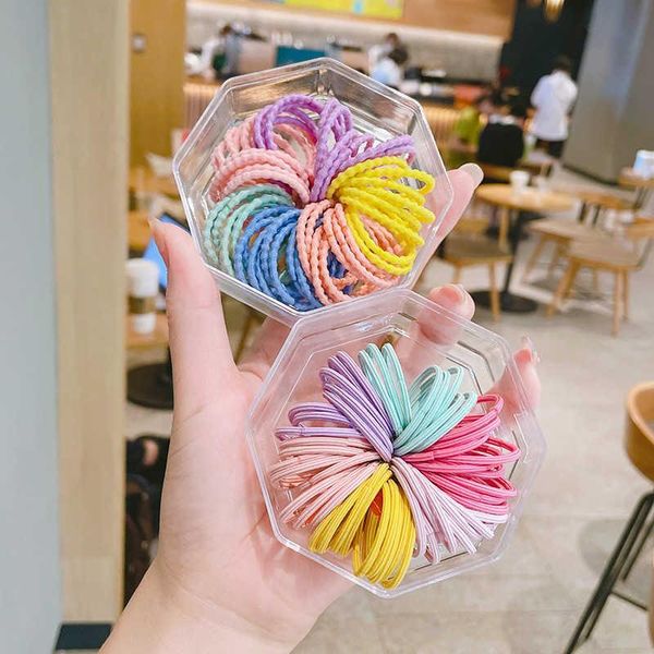 

hair accessories 50 boxes of candy colored rope, lotus root knot, spirally thickened children's basic circle, no damage to band,, Slivery;white