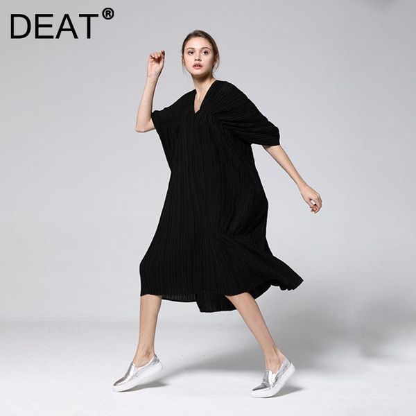 

casual dresses deat woman midi pleated dress black solid square collar puff sleeve oversized style 2021 summer women clothing 15xf805, Black;gray