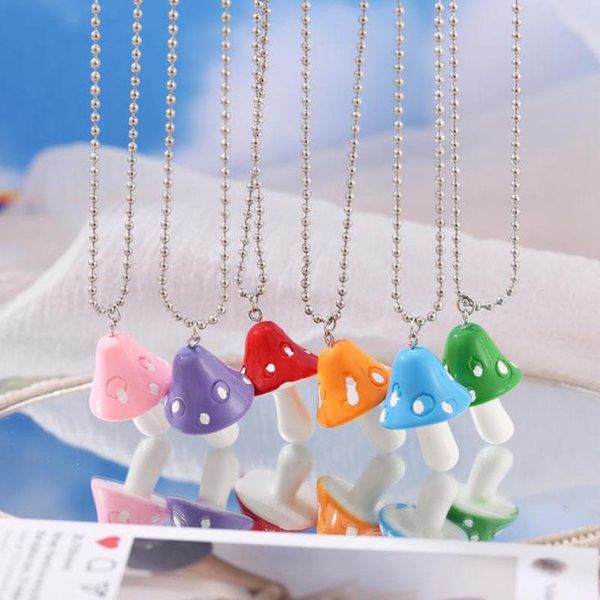

pendant necklaces fashion resin cartoon imitation mushroom necklace for women men colorful simple cute charm jewelry gift, Silver