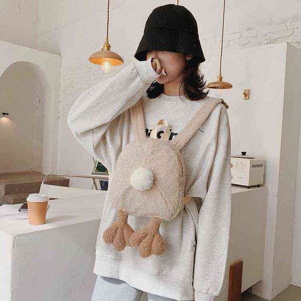 

winter 2020 new kawaii backpack girls japanese mini mochila plush backpack women lamb-like small duck bagpack mochila feminina y1105